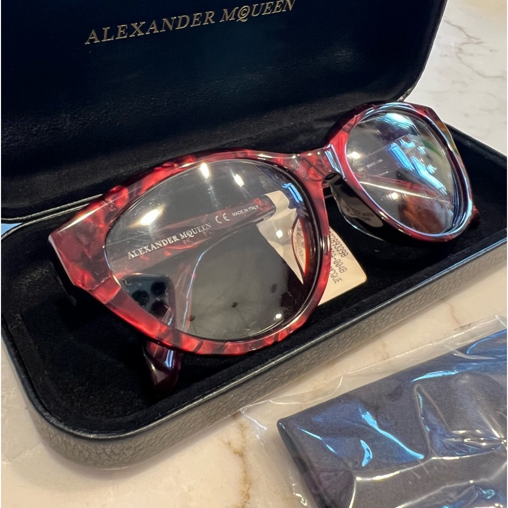NWT Alexander McQueen AM0045OA Red/Tortoise Cat Eye Glasses Frames